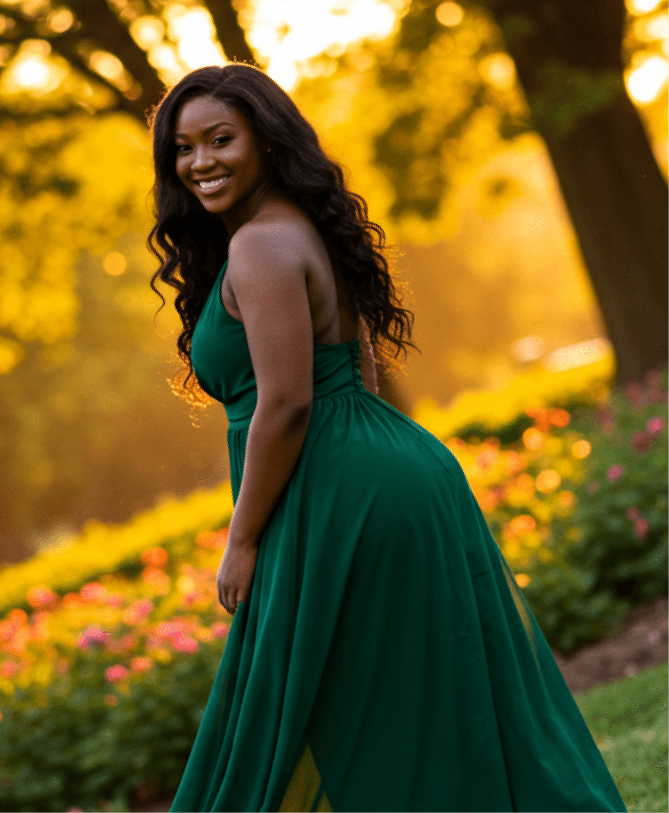 Beautiful woman in green dress